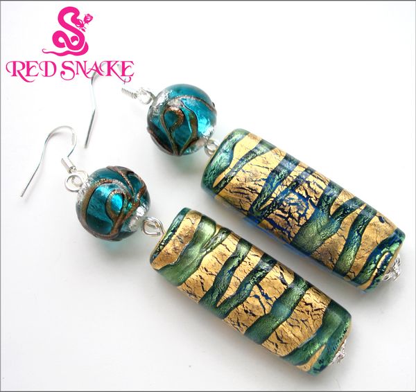 red snake fashion dangle earrings handmade classic green and golden paper long rectangle murano glass bead earring, Silver
red snake fashion dangle earrings handmade classic green and golden paper long rectangle murano glass bead earring, Silver
