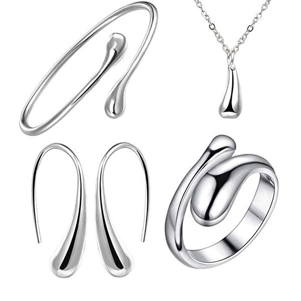 bridal wedding jewelry set fashion water drop shape ring+necklace bangle+earrings women exquisite four-piece set, Silver
bridal wedding jewelry set fashion water drop shape ring+necklace bangle+earrings women exquisite four-piece set, Silver