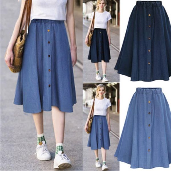 skirts vintage summer denim women pleated knee length solid casual button elastic waist a-line harajuku jeans skirt kalenmos, Black
skirts vintage summer denim women pleated knee length solid casual button elastic waist a-line harajuku jeans skirt kalenmos, Black