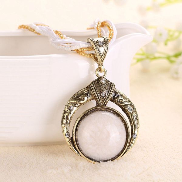 vintage bohemia ethnic pendant necklace antique gold color metal round stone boho statement necklaces for women, Silver
vintage bohemia ethnic pendant necklace antique gold color metal round stone boho statement necklaces for women, Silver