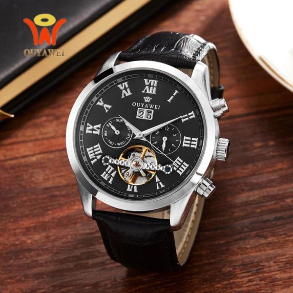 oyw self wind mechanical leather strap dress man wristwatch watch analog black clock calendar reloj masculino, Slivery;brown
oyw self wind mechanical leather strap dress man wristwatch watch analog black clock calendar reloj masculino, Slivery;brown