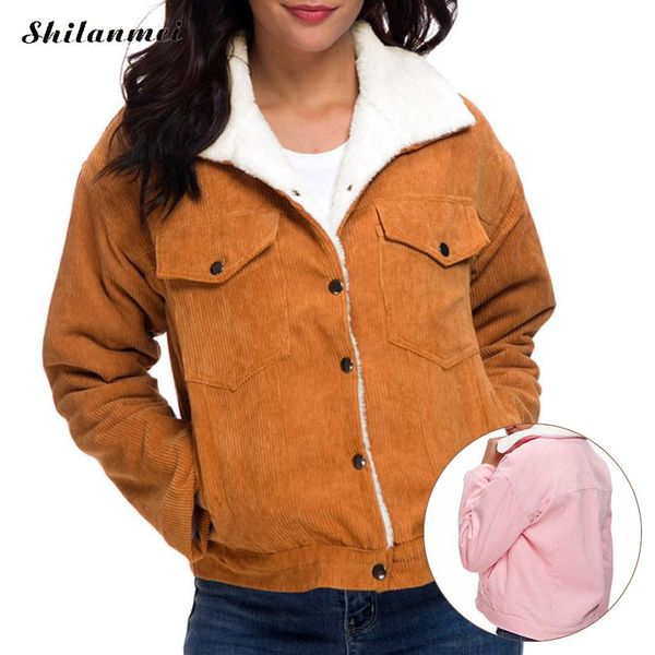 women's jackets 2021 autumn winter women thick corduroy jacket lambs wool fleece inside ladies cute outerwear single breasted short, Black;brown
women's jackets 2021 autumn winter women thick corduroy jacket lambs wool fleece inside ladies cute outerwear single breasted short, Black;brown