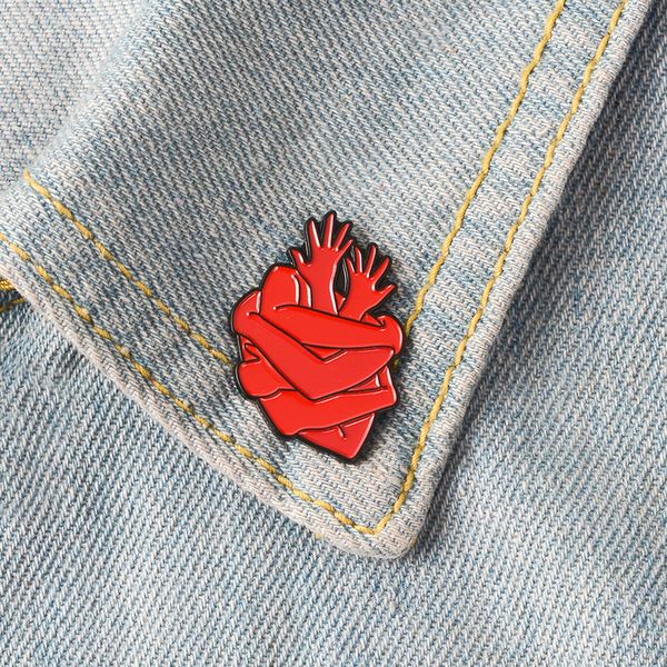 

organ heart enamel pins badges bloodthirsty hug brooches dark red arms lapel pin denim shirt collar punk fashion jewelry gift, Gray
