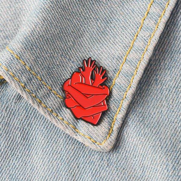 

organ heart enamel pins badges bloodthirsty hug brooches dark red arms lapel pin denim shirt collar punk fashion jewelry gift, Gray