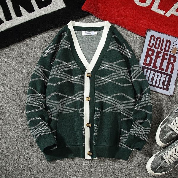 mens sweaters 2019 autumn and winter new wild trend knitted cardigan men's fashion loose casual plaid sweater coat, White;black
mens sweaters 2019 autumn and winter new wild trend knitted cardigan men's fashion loose casual plaid sweater coat, White;black