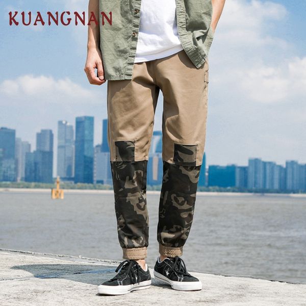 

kuangnan camo pants men joggers hip hop sweatpants camouflage cargo pants men 2018 japanese streetwear casual 5xl, Black