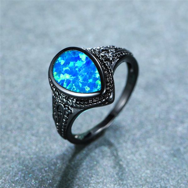 cute female blue opal stone ring vintage black gold wedding rings for women promise love water drop engagement ring, Slivery;golden 
cute female blue opal stone ring vintage black gold wedding rings for women promise love water drop engagement ring, Slivery;golden