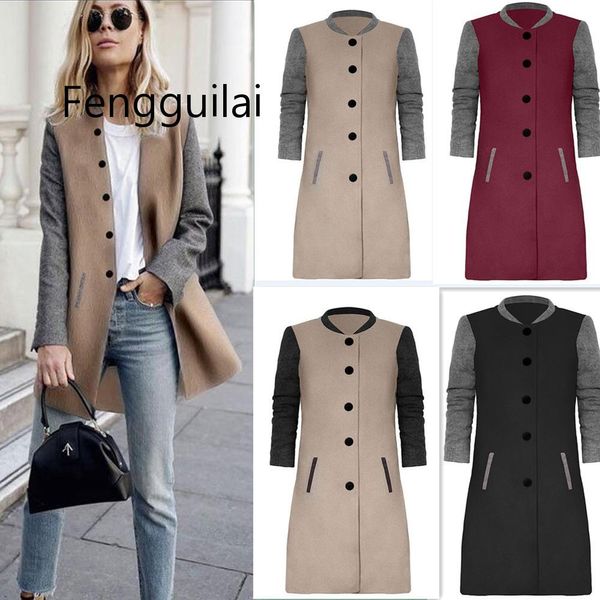 

2019 autumn winter women a-line coat slim long trench patchwork coats female long sleeve jackets jaqueta feminina new, Black