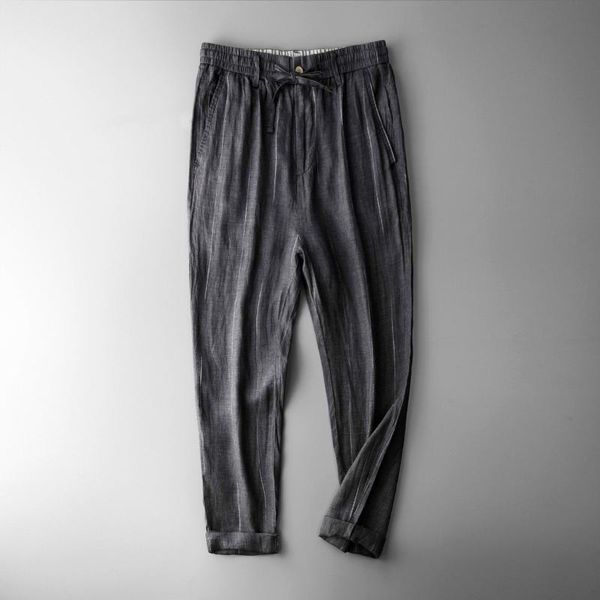 men spring fashion japan style vintage striped elastic waist 100% linen ankle length pant male casual slim basic design trousers, Black
men spring fashion japan style vintage striped elastic waist 100% linen ankle length pant male casual slim basic design trousers, Black