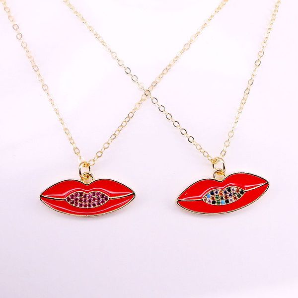 6pcs, red enamel lips with rainbow cubic zirconia gold color copper jewelry pendant necklace, Silver
6pcs, red enamel lips with rainbow cubic zirconia gold color copper jewelry pendant necklace, Silver