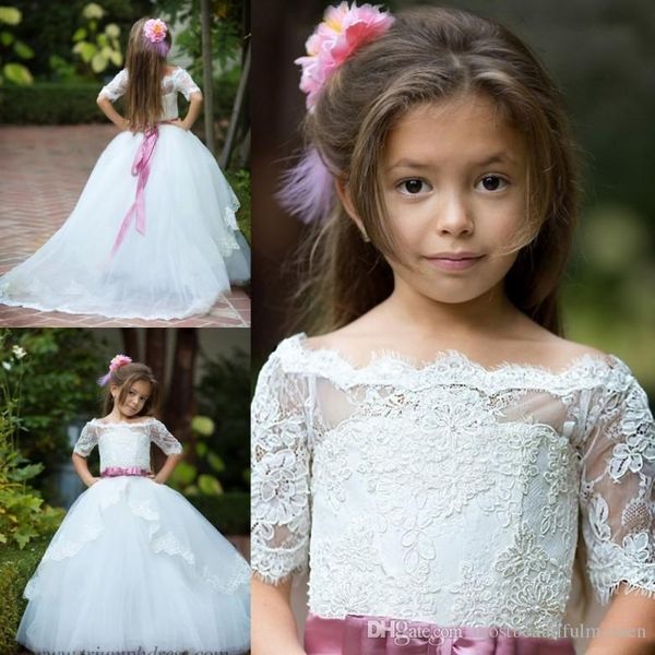 vintage off shoulder flower girl dresses ball gown little white lace appliques tulle long train kids formal wears first communion gowns, White;blue
vintage off shoulder flower girl dresses ball gown little white lace appliques tulle long train kids formal wears first communion gowns, White;blue