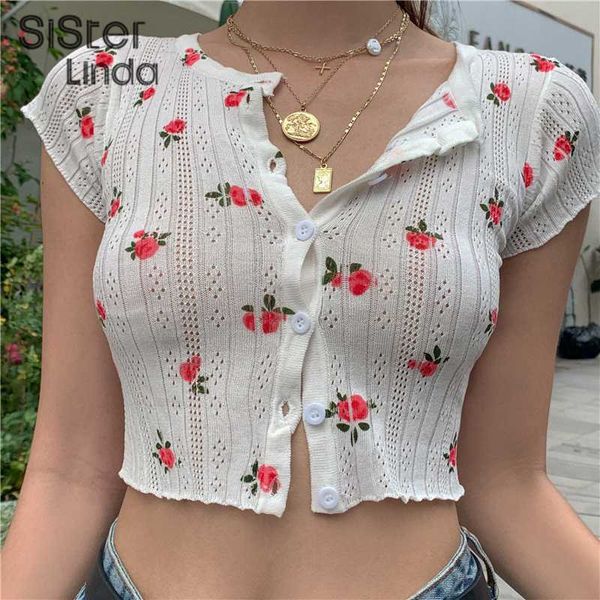 women's t-shirt sisterlinda floral print knit women fashion simple casual crop short sleeve slin lady button cardigan tees 2021, White
women's t-shirt sisterlinda floral print knit women fashion simple casual crop short sleeve slin lady button cardigan tees 2021, White