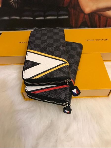 fashion women clutch wallet pu leather wallet single zipper wallets lady ladies long classical purse with orange box card 60017, Red;black