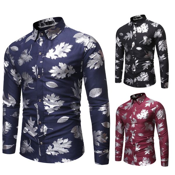 long sleeve shirt gold floral print dress shirt male casual brand clothes men slim fit designer, White;black
long sleeve shirt gold floral print dress shirt male casual brand clothes men slim fit designer, White;black