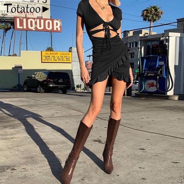 lace up v neck ruched bodycon mini dress women summer hollow out ruffles sundress beachwear vestidos spaghetti strap casual dress, Black;gray
lace up v neck ruched bodycon mini dress women summer hollow out ruffles sundress beachwear vestidos spaghetti strap casual dress, Black;gray