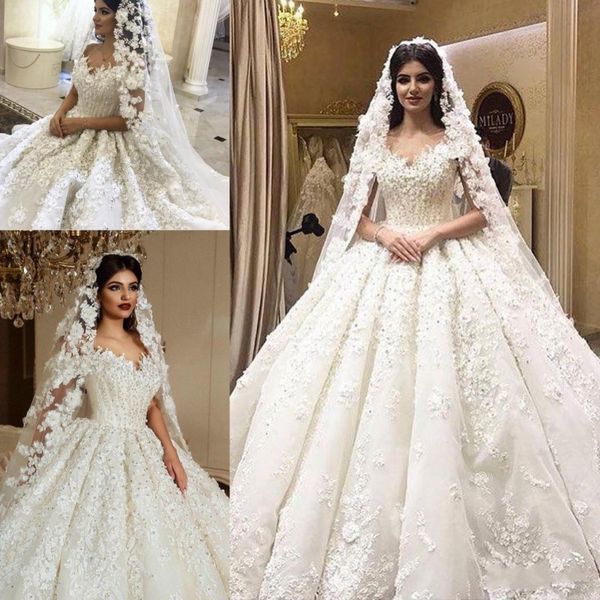 arabic vintage 3d lace appliqued ball gown wedding dresses crystals plus size puffy beaded bridal dress rhinestones chapel wedding gowns, White
arabic vintage 3d lace appliqued ball gown wedding dresses crystals plus size puffy beaded bridal dress rhinestones chapel wedding gowns, White
