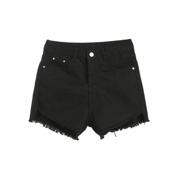 women high waisted washed ripped hole tassel short pants, White;black 
women high waisted washed ripped hole tassel short pants, White;black