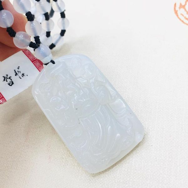 natural brazilian jade jade carved white fortune pendant with chalcedony bead necklace men's women's sweater chain, Silver
natural brazilian jade jade carved white fortune pendant with chalcedony bead necklace men's women's sweater chain, Silver