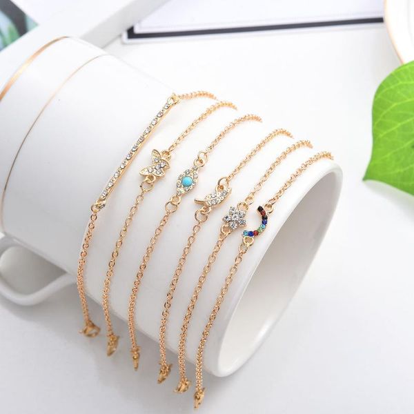 6pcs/set trendy metal crystal butterfly flower leaf plant charm bracelet set vintage gold bracelet woman girl partyjewelry gifts, Black
6pcs/set trendy metal crystal butterfly flower leaf plant charm bracelet set vintage gold bracelet woman girl partyjewelry gifts, Black