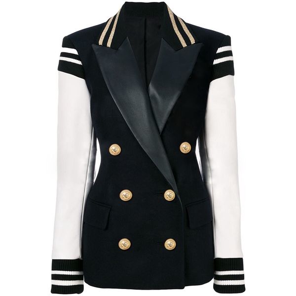 fashion 2019 designer stylish blazer for ladies leather patchwork double breasted varsity blazer jacket, White;black
fashion 2019 designer stylish blazer for ladies leather patchwork double breasted varsity blazer jacket, White;black