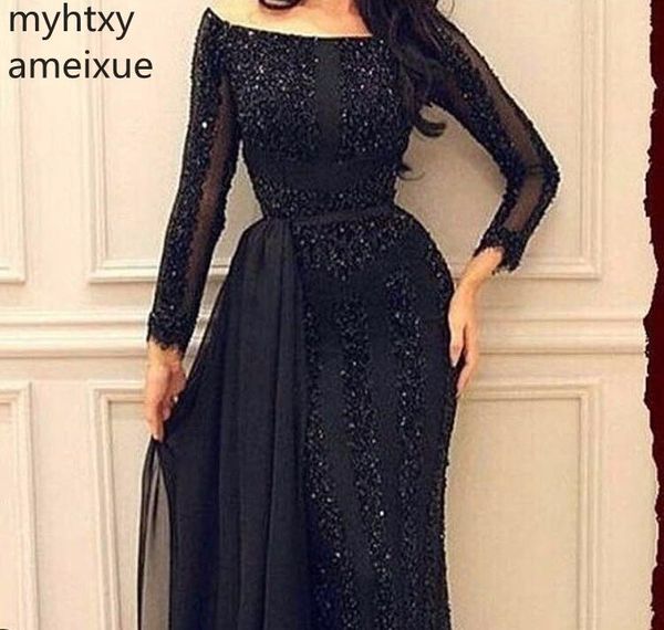 black arabic muslim plus size evening gown dresses for women 2019 long sleeve beading formal prom custom made party gown, White;black
black arabic muslim plus size evening gown dresses for women 2019 long sleeve beading formal prom custom made party gown, White;black
