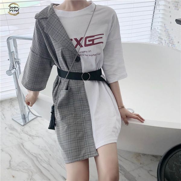 2019 new arrival short sleeve korean patchwork chic t shirt summer fashion slim casual letter print long t shirts, White
2019 new arrival short sleeve korean patchwork chic t shirt summer fashion slim casual letter print long t shirts, White