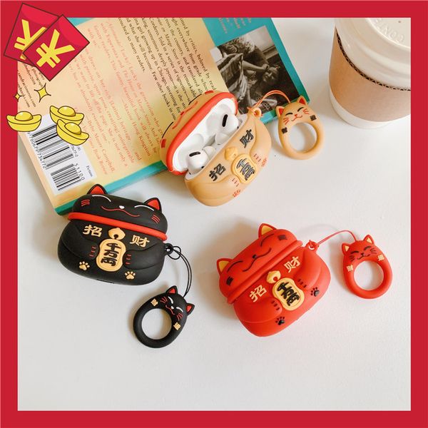 3D Cartoon Fortune Cat For Airpods 1 2 Pro Case Protector Protective Shockproof Silicone Cover Pouch For Apple Wireless Bluetooth Headset
