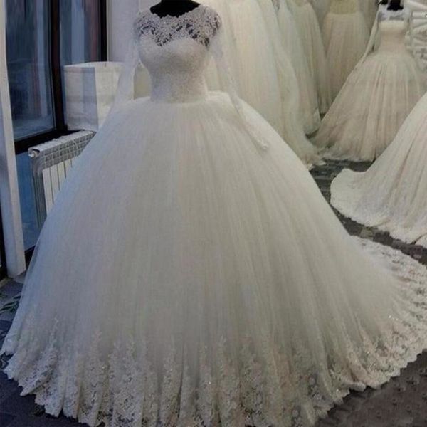 ball gown lace wedding dresses long sleeves corset bridal dress with sequins beads, White
ball gown lace wedding dresses long sleeves corset bridal dress with sequins beads, White