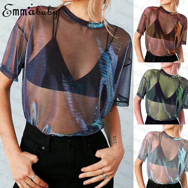 2018 mesh tee see-through women t-shirts short sleeve perspective shine casual women lady vintage blusa, White
2018 mesh tee see-through women t-shirts short sleeve perspective shine casual women lady vintage blusa, White