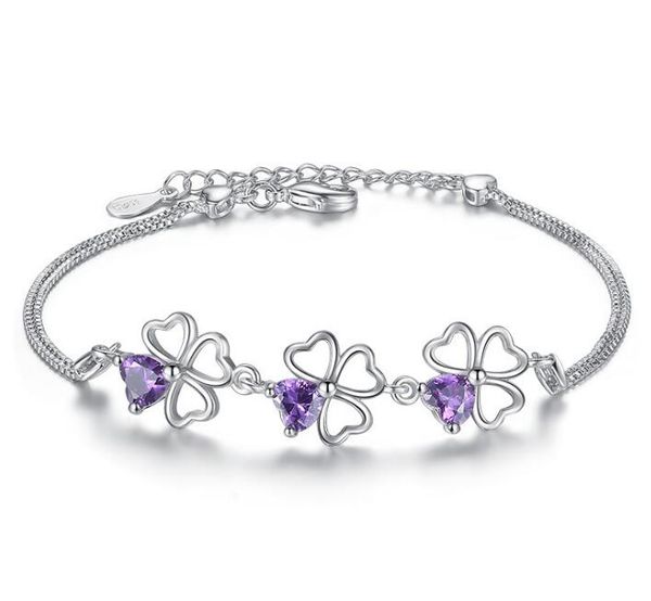 fashion lucky clover designer bracelets with purple crystal silver cz diamond box chain link charm bracelet for women jewelry 17+3cm, Golden;silver
fashion lucky clover designer bracelets with purple crystal silver cz diamond box chain link charm bracelet for women jewelry 17+3cm, Golden;silver
