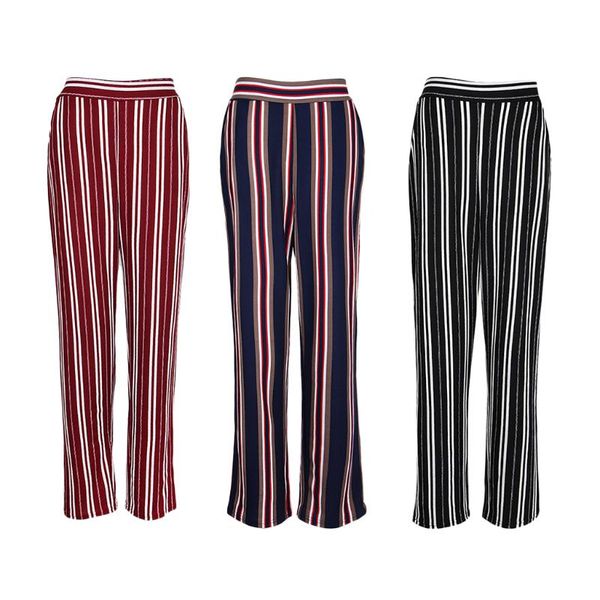 women's summer casual striped pants straight legs pencil pants elastic waist, White;red 
women's summer casual striped pants straight legs pencil pants elastic waist, White;red