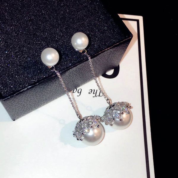 new ins fashion luxury designer sparkling diamond zircon long drop pearl chandelier dangle stud earring for women girls, Silver
new ins fashion luxury designer sparkling diamond zircon long drop pearl chandelier dangle stud earring for women girls, Silver