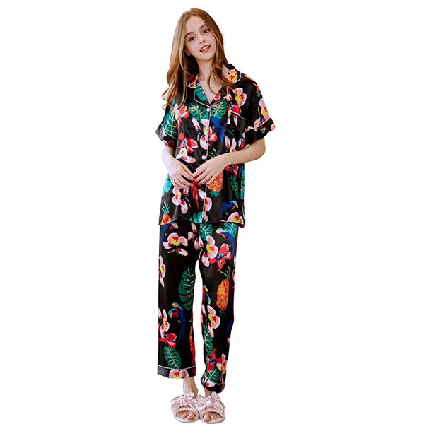 fiklyc silk pajamas ladies summer short-sleeved trousers mushroom flower two-piece suit home service, Black;red
fiklyc silk pajamas ladies summer short-sleeved trousers mushroom flower two-piece suit home service, Black;red