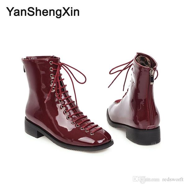 wholesale shoes woman boots 15 eye patent leather martin ankle boots low heels women shoes autumn winter boots large size ladies booties, Black
wholesale shoes woman boots 15 eye patent leather martin ankle boots low heels women shoes autumn winter boots large size ladies booties, Black