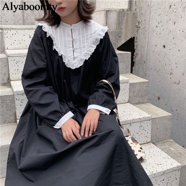 japanese harajuku autumn spring women black gown stand collar with lace oversized gothic vestidos longo vintage halloween dress, Black;gray
japanese harajuku autumn spring women black gown stand collar with lace oversized gothic vestidos longo vintage halloween dress, Black;gray