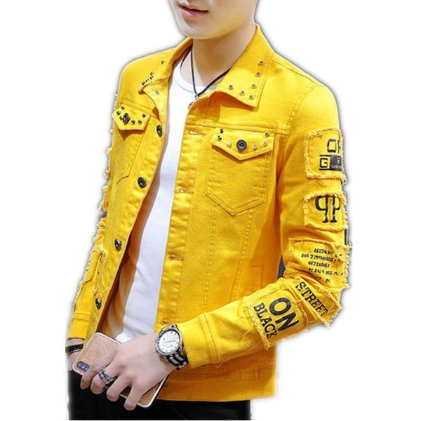 brand fashion men autumn slim leisure pure cotton denim jacket male letter printing broken hole denim coats breathable size s-3xl, Black;brown 
brand fashion men autumn slim leisure pure cotton denim jacket male letter printing broken hole denim coats breathable size s-3xl, Black;brown