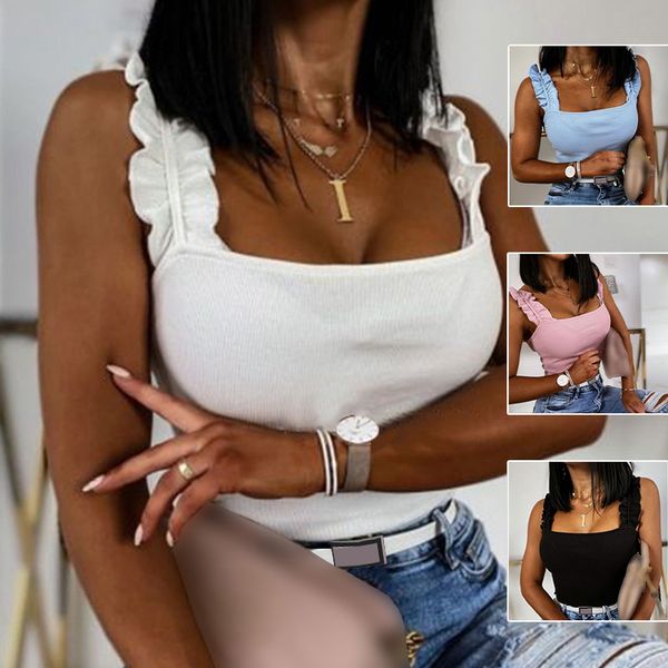 women summer sleeveless tank solid candy color basic camisole floral lace trim ribbed knit casual underwear slim vest, White
women summer sleeveless tank solid candy color basic camisole floral lace trim ribbed knit casual underwear slim vest, White