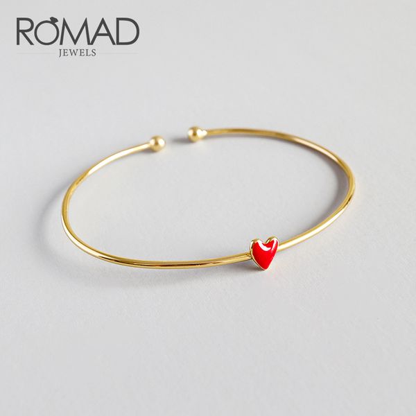 

romad red love heart 925 sterling silver bracelet gold color bracelets bangles for women girls jewelry r4, Black