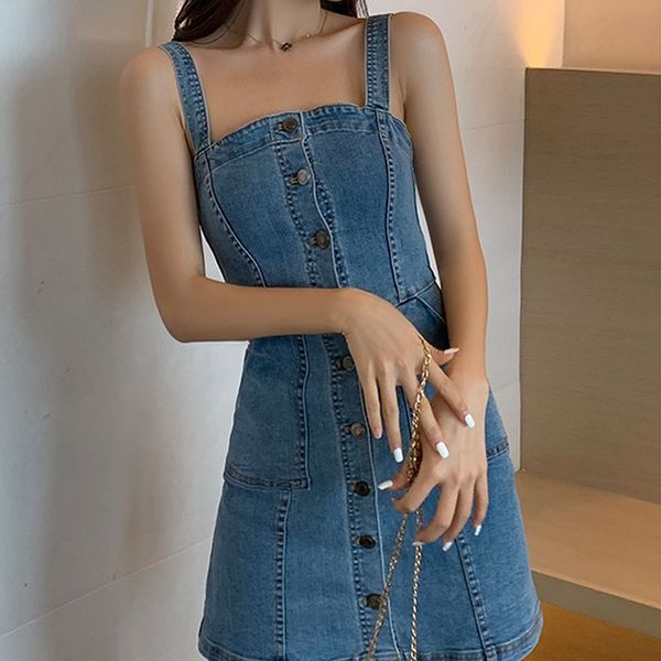 spring summer korean high waist solid denim strap dress female plus size single-breasted sleeveless a-line dress women vestidos, Black;gray
spring summer korean high waist solid denim strap dress female plus size single-breasted sleeveless a-line dress women vestidos, Black;gray