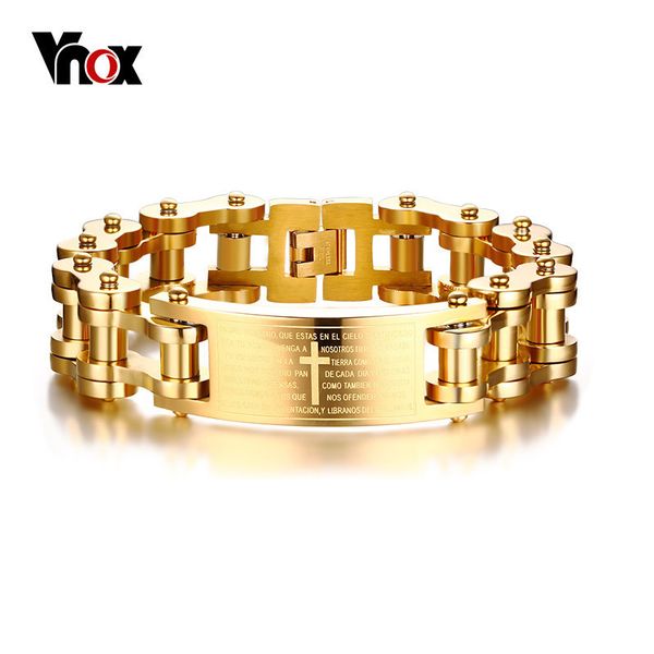 vnox 17.5mm wide heavy men's bible cross bike chain bracelet gold tone stainless steel motorcycle bicycle braslet male jewelry j190721, Golden;silver
vnox 17.5mm wide heavy men's bible cross bike chain bracelet gold tone stainless steel motorcycle bicycle braslet male jewelry j190721, Golden;silver