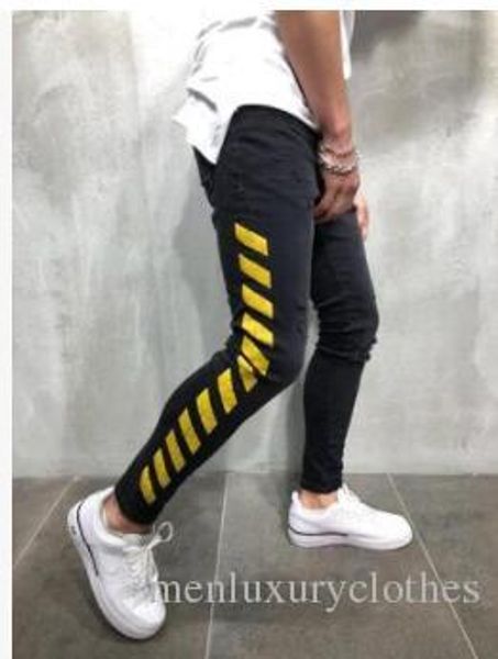 mens brand designer jeans black yellow striped white pencil ripped jeans slim fit street jeans, Blue
mens brand designer jeans black yellow striped white pencil ripped jeans slim fit street jeans, Blue