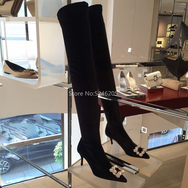 botines mujer women shoes over the knee women boots crystal square buckles pointed toe stretch leather fall winter boots long, Black
botines mujer women shoes over the knee women boots crystal square buckles pointed toe stretch leather fall winter boots long, Black