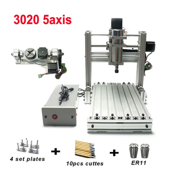 

diy ly cnc router 3020 3 4 5 axis wood engraving machine milling lathe metal router 400w usb with er11 collet drills cutters