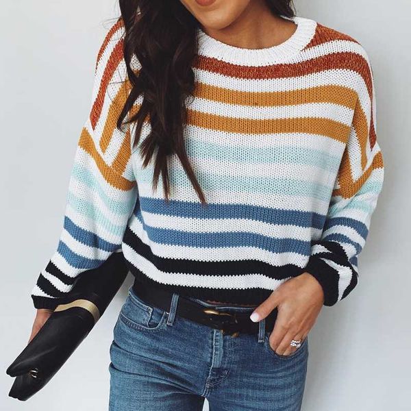 women's sweaters multicolor stripe sweater women pullover 2021 knitted casual high street loose long sleeves female jumpers, White;black
women's sweaters multicolor stripe sweater women pullover 2021 knitted casual high street loose long sleeves female jumpers, White;black