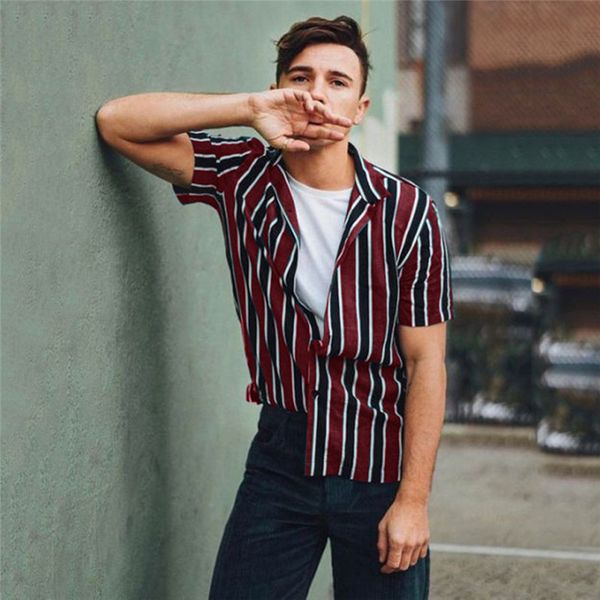 men casual short sleeve shirts korean style vintage male summer casual loose striped streetwear shirt music festival, White;black
men casual short sleeve shirts korean style vintage male summer casual loose striped streetwear shirt music festival, White;black
