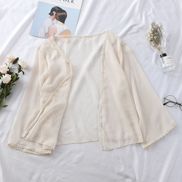 2019 summer women short cardigans casual loose thin chiffon cardigan jacket female hollow out long sleeve coat outwear 1427, White
2019 summer women short cardigans casual loose thin chiffon cardigan jacket female hollow out long sleeve coat outwear 1427, White