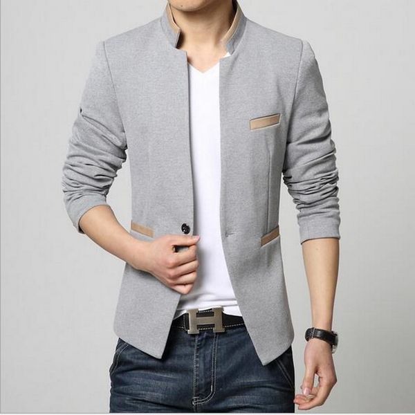 men blazers suit stand collar single button slim fit brand business blazers navy gray casual jacket high quality, White;black
men blazers suit stand collar single button slim fit brand business blazers navy gray casual jacket high quality, White;black