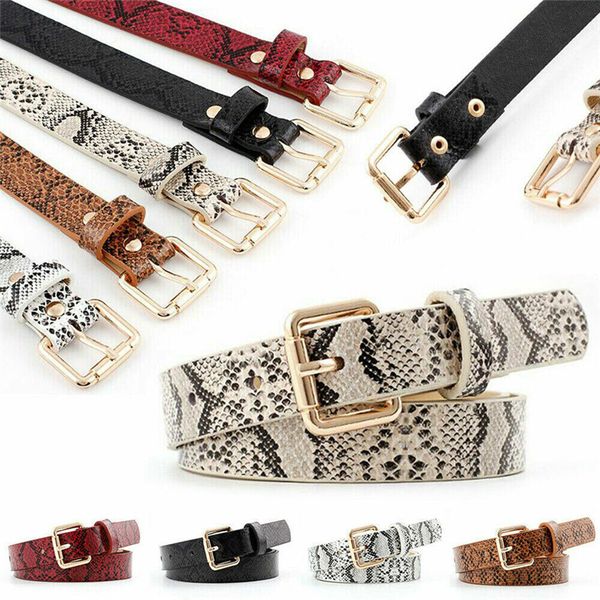 

snake skin print belts for women gold square pin buckle waistband pu leather belt women snake pattern dress jeans leather belt, Black;brown