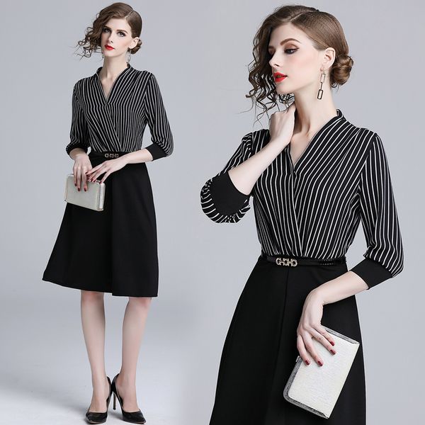 spring new 2019 women elegant stripe fake two pieces dress three quarter sleeve patchwork formal work wear a-line dresses black, Black;gray
spring new 2019 women elegant stripe fake two pieces dress three quarter sleeve patchwork formal work wear a-line dresses black, Black;gray