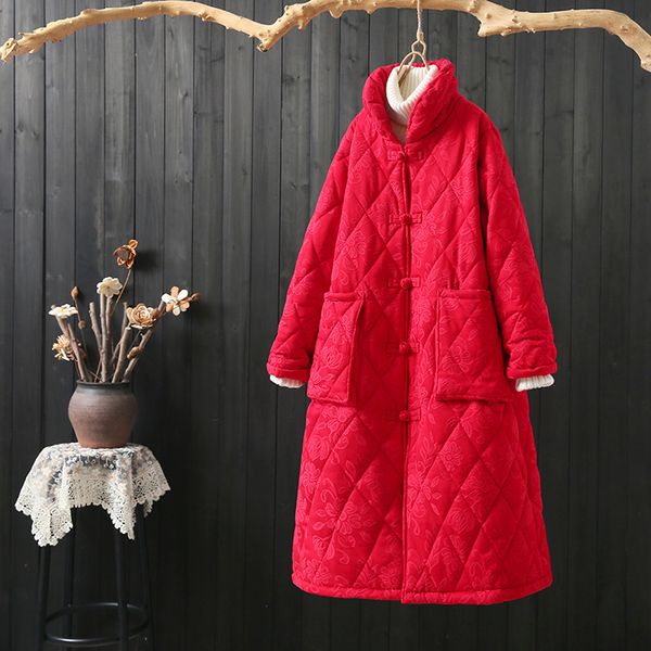 winter parkas vintage stand collar argyle jacquard flower medium-long womans cotton padded coats black red button overcoat thick
winter parkas vintage stand collar argyle jacquard flower medium-long womans cotton padded coats black red button overcoat thick